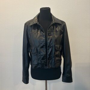 Banana Republic Black Leather Button-Front Jacket